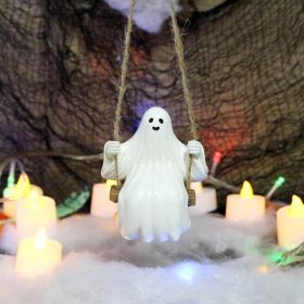 Resin Ghost Swing Garden Statues, Outdoor Holiday Decorations, Hanging Tree Decorations, Elf Images With A Universal Seasonal Theme, No Electrici (Color: White)