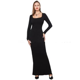 Two-in-one With Lining Double-layer Belly Contracting Hip Lifting Long Sleeve Narrow Dress (Option: Black-Xl)