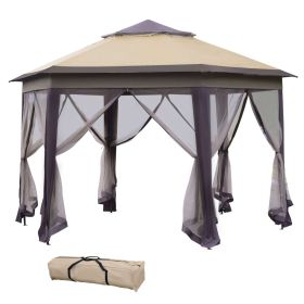 13' X 13' Pop Up Gazebo, Hexagonal Canopy Shelter With 6 Zippered Mesh Netting, Event Tent With Stro (Color: Beige)
