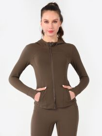 Hooded Jacket Yoga Clothes (Option: Brown-S)