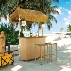 GO Hawaiian-style Bar Height Patio Set With PE Grass Canopy, Outdoor Bar Table And Stools With Adjus (Option: Antique Natural)