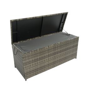 113 Gallon Wicker Patio Deck Box With Lid For Outdoor Cushion Storage (Color: Grey)