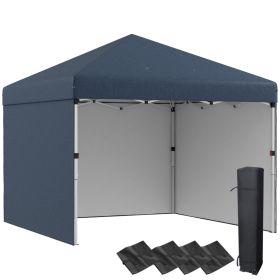 Outsunny 10' X 10' Pop Up Canopy Tent With 3 Sidewalls, Leg Weight Bags And Carry Bag, Height Adjust (Color: Blue)