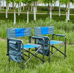 2 Piece Padded Folding Outdoor Chair W  Storage, Lightweight Oversized Directors (Option: BlueGrey)