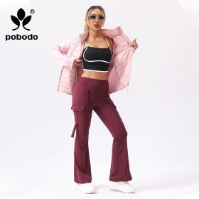 Winter Workwear Pockets Flared Pants (Option: Wine red-L)