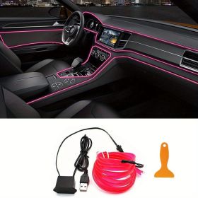 5M EL Wire Interior Car Flexible Led Strip Light Ledcare 5v USB Neon Glowing Eletroluminescent Ambient Lighting For Car Atmosphere Decroations (Color: Pink)