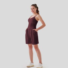 One Piece Short Style' Waist Pleats (Option: Wine red-M)